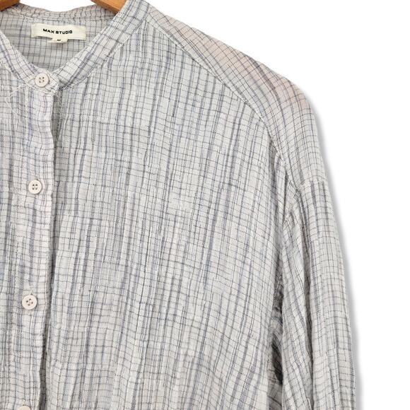 Max Studio Women's Plaid Ruffle‎ Button Down Cotton Shirt Size Medium - Picture 5 of 15